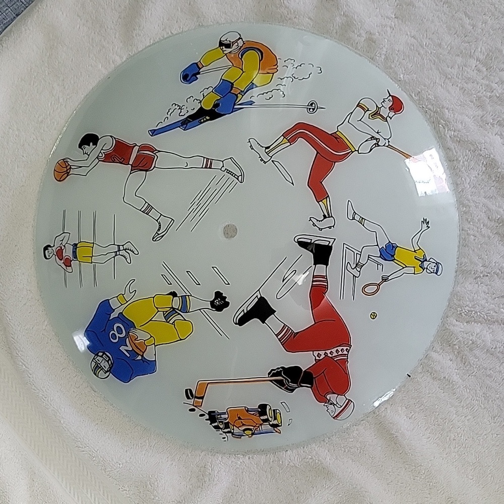Vintage Sports Themed 15" Glass Ceiling Light Shade. Great Condition